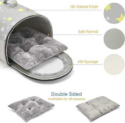 Jiupety Indoor Dog House, 2 in 1 Portable Foldable House Bed with Cover, Pet Tent & Cave Bed for Cats and Small Dogs, M(18"×14"×13"), Up to 11 Lb, Grey