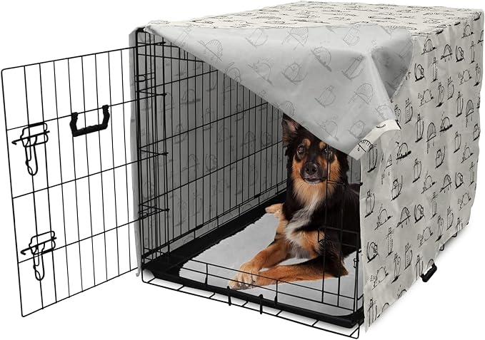 Lunarable Pet Dog Crate Cover, Funny Cat Characters Sketch Art Style Friendly Playful Kitties Lazy Fluffy Animals, Easy to Use Pet Kennel Cover for Medium Large Dogs, 36 Inch, Beige Black