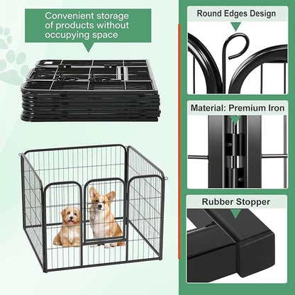 FDW Dog Playpen Kennel - 4 Panels, 24 Inch Height, Indoor/Outdoor Folding Metal Portable Puppy Exercise Pen, Heavy Duty Dog Fence for Yard, Camping - Black