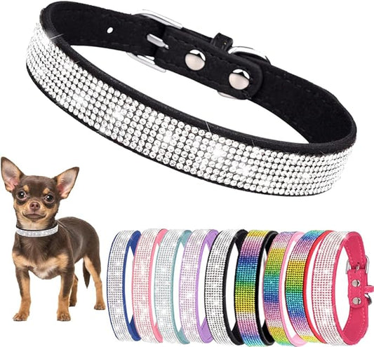 Small Dog Collars for Female Dogs, Rhinestone Dog Collar with Diamond Crystal Glitter Bling Female Cat Collars for Puppy XXS XS Small Dogs and Kitten, Black, S
