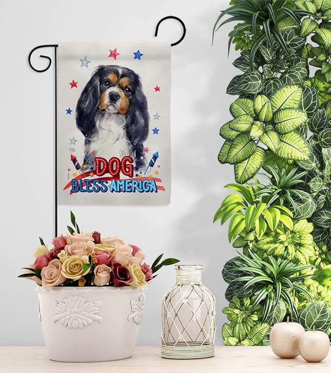 Breeze Decor Patriotic Cavalier Spaniel Garden House Flag-Kit Dog Puppy Spoiled Paw Canine Fur Pet Nature Farm Animal Creature Decoration Banner Small Yard Gift Double-Sided, Made in USA