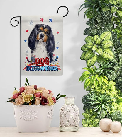 Breeze Decor Patriotic Cavalier Spaniel Garden House Flag-Kit Dog Puppy Spoiled Paw Canine Fur Pet Nature Farm Animal Creature Decoration Banner Small Yard Gift Double-Sided, Made in USA