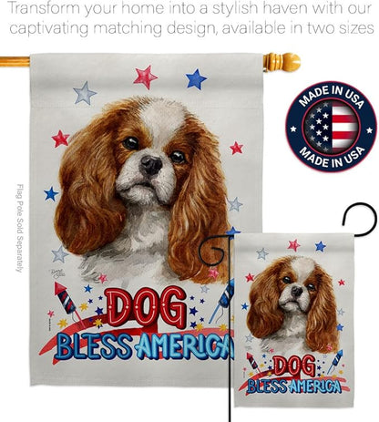 Breeze Decor Patriotic Comforter Spaniel House Flag Set Dog Puppy Spoiled Paw Canine Fur Pet Nature Farm Animal Creature Decoration Banner Small Garden Yard Gift Double-Sided, Made in USA