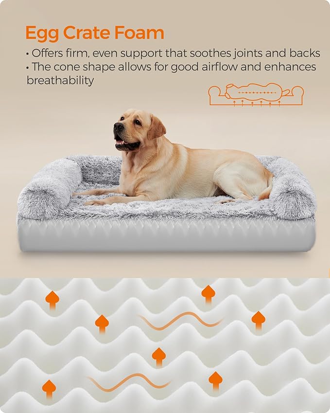 Feandrea Dog Bed, Orthopaedic Dog Sofa Bed for Medium Dogs, Waterproof Ped Bed with Removable Washable Cover, 36 x 27 x 9 Inches, Gray Ombré UPGW232G01