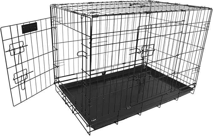 Foldable Double Door Dog Crate with Leak-Proof Tray, 30-Inch