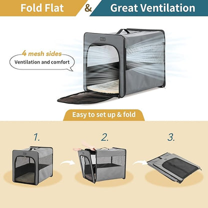 PETSFIT Collapsible Dog Crate, Soft Sided Dog Crate - 31 Inch with Thicken Mat, Easy to Fold, Sturdy and Portable, Perfect for Traveling, Dog Travel Crate Grey