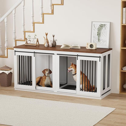 Large Dog Crate Furniture, Heavy Duty Steel Dog Kennel with Divider, Tv Stand & End Table