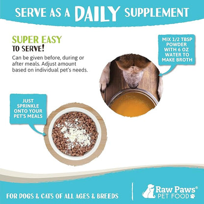 Raw Paws Chicken Bone Broth for Dogs & Cats, 6-oz - Made in USA - Dog Food Topper - Bone Broth Protein Powder for Dogs, Powdered Bone Broth for Dogs, Bone Broth for Cats, Dog Gravy Topper for Dry Food