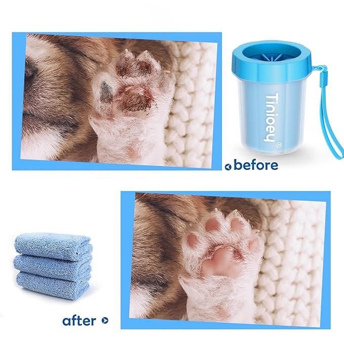Dog Paw Cleaner for Small Dogs (with 3 Absorbent Towels), Dog Paw Washer, Muddy Paw Cleaner, Pet Foot Cleaner (Small, Blue)