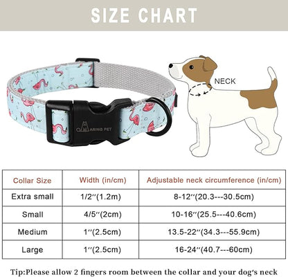 ARING PET Flamingo Dog Collar-Cute Summer Small Dog Collars, Adjustable Lightweight Cotton Pet Collars for Small Medium Large Boy and Girl Dogs, Large