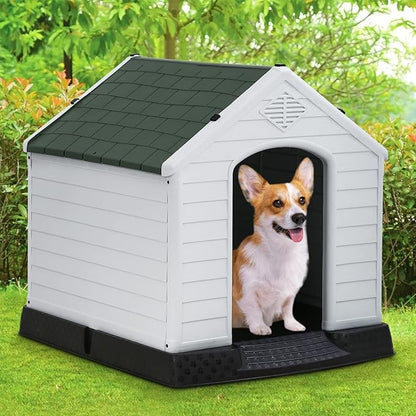 FDW Dog House Indoor Outdoor Durable Ventilate Waterproof Pet Plastic Dog House for Small Medium Large Dogs Insulated Puppy Shelter Kennel Crate with Air Vents and Elevated Floor
