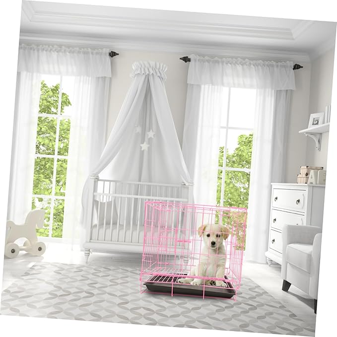 Folding Metal Dog Crate, Pink, Portable, Easy to Install, Durable, Secure, Airy, and Comfortable
