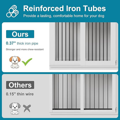 Large Dog Crate Furniture, Heavy Duty Dog Kennel with Divider - TV Stand & Farmhouse End Table