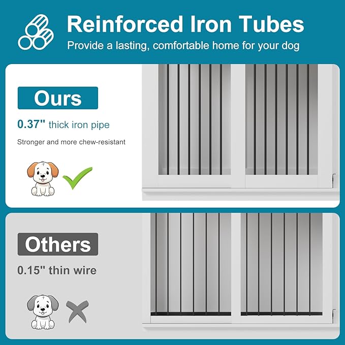 Large Dog Crate Furniture, Heavy Duty Steel Dog Kennel with Divider, Tv Stand & End Table