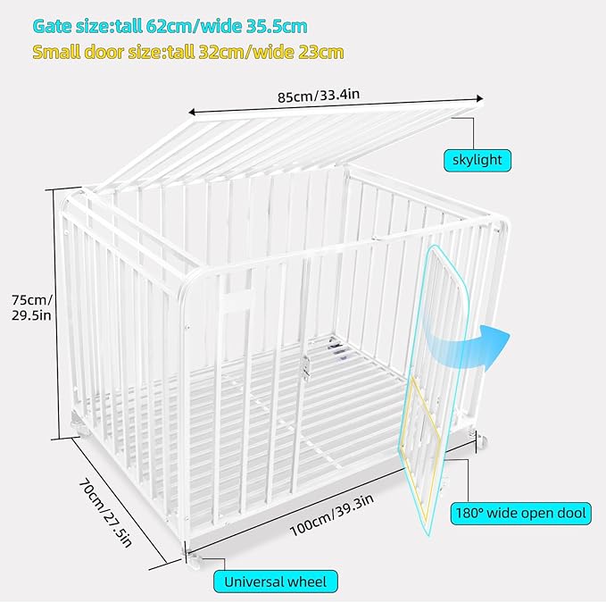 Dog Crate Cage XL Kennel Indoor Heavy Duty Pet Escape Proof Crate for Medium and Large Dogs Removable Crate (White)