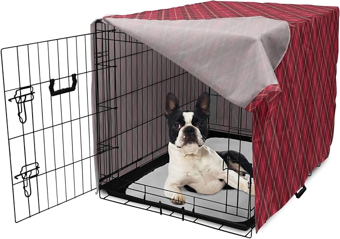 Lunarable Buffalo Plaid Dog Crate Cover, Rhombus Check Pattern with Warm Colored Pattern, Easy to Use Pet Kennel Cover for Small Dogs Puppies Kittens, 22 Inch, Dark Coral Charcoal Grey