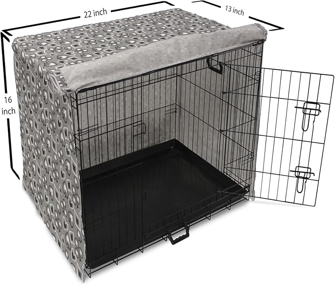 Lunarable Casino Dog Crate Cover, Playing Cards Abstract Style with Monochrome Display Gambling Theme, Easy to Use Pet Kennel Cover for Small Dogs Puppies Kittens, 22 Inch, Black White Grey