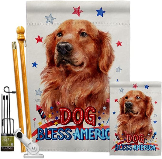 Breeze Decor Patriotic Red Golden Retriever Garden House Flag-Kit Dog Puppy Spoiled Paw Canine Fur Pet Nature Farm Animal Creature Decoration Banner Small Yard Gift Double-Sided, Made in USA
