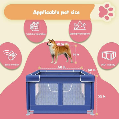 Puppy PlayPen 50 × 50 Inch, Dog Playpen with Gate for Puppies, Small and Medium Dogs, Pet PlayPen for Outdoors & Indoors, Tear Resistant Fabric