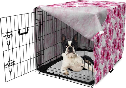 Ambesonne Waterproof Dog Crate Cover, Abstract Floral Peonies Pattern, 18 Inch, Magenta Pink