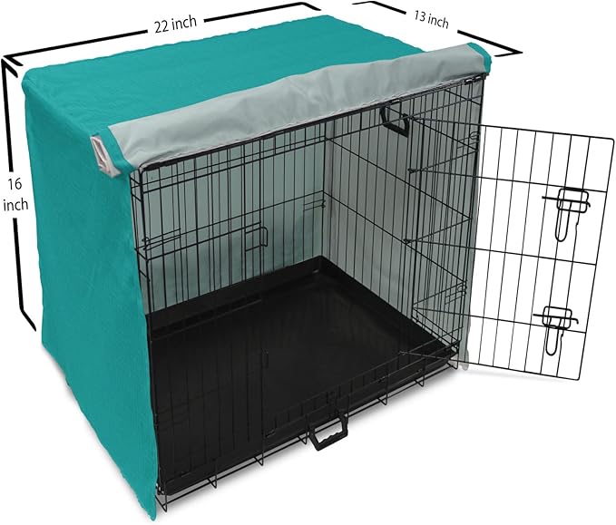 Lunarable Abstract Dog Crate Cover, Classic Monochrome Design Meander Greek Motif Repetition Illustration, Easy to Use Pet Kennel Cover for Small Dogs Puppies Kittens, 22 Inch, Teal and Dark Turquoise