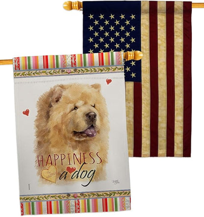 Breeze Decor Cream Chow Happiness House Flag Pack Dog Puppy Spoiled Paw Canine Fur Pet Nature Farm Animal Creature Vintage Applique Banner Small Garden Yard Gift Double-Sided, Made in USA