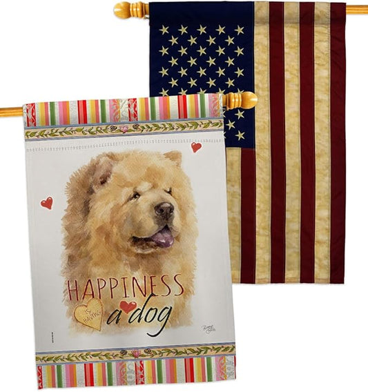 Breeze Decor Cream Chow Happiness House Flag Pack Dog Puppy Spoiled Paw Canine Fur Pet Nature Farm Animal Creature Vintage Applique Banner Small Garden Yard Gift Double-Sided, Made in USA
