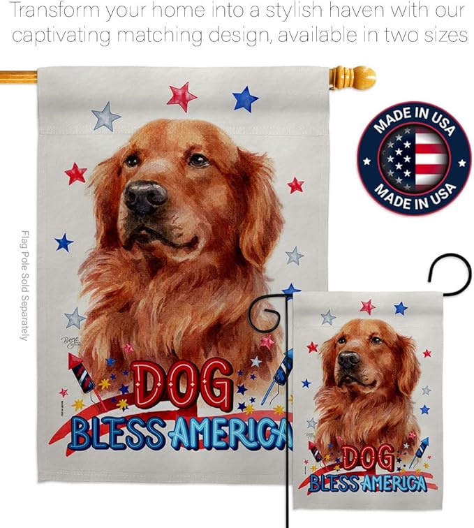 Breeze Decor Patriotic Red Golden Retriever Garden House Flag-Kit Dog Puppy Spoiled Paw Canine Fur Pet Nature Farm Animal Creature Decoration Banner Small Yard Gift Double-Sided, Made in USA