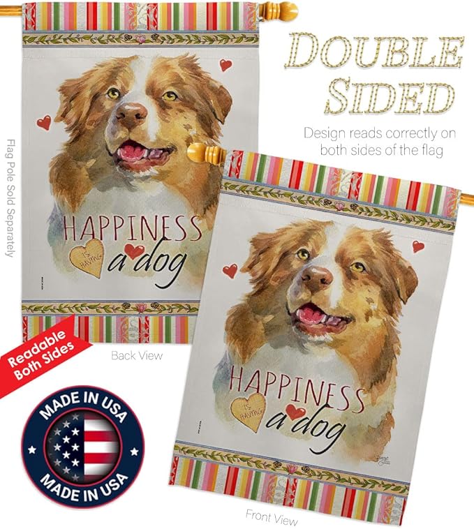 Breeze Decor Yellow Australian Shepherd Happiness Garden House Flag-Kit Dog Puppy Spoiled Paw Canine Fur Pet Nature Farm Animal Creature Banner Small Yard Gift Double-Sided, Made in USA
