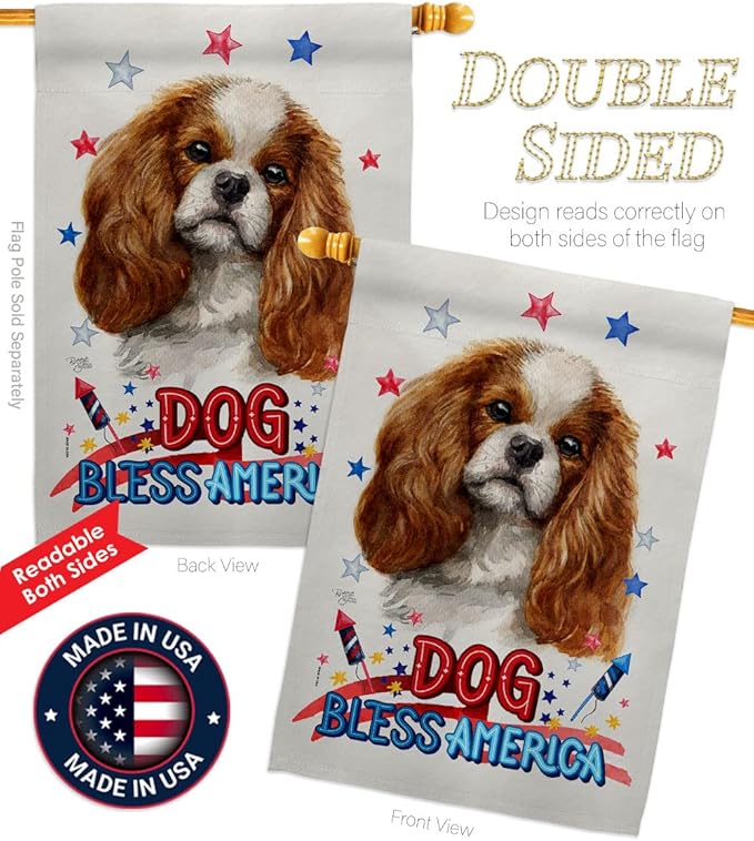 Breeze Decor Patriotic Comforter Spaniel House Flag Set Dog Puppy Spoiled Paw Canine Fur Pet Nature Farm Animal Creature Decoration Banner Small Garden Yard Gift Double-Sided, Made in USA