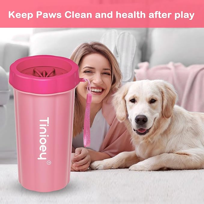 Dog Paw Cleaner for Large Dogs (with 3 Towels & Dog Bath Brush), Dog Paw Washer, Muddy Paw Cleaner, Pet Foot Cleaner (Large, Red)