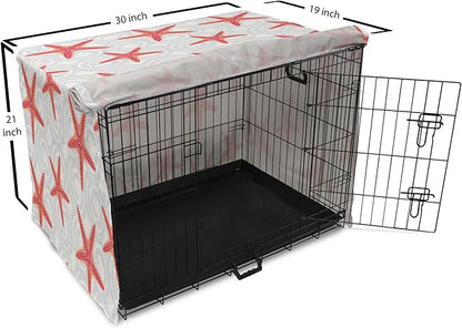 Lunarable Starfish Dog Crate Cover, Tropical Ocean with Sea Bubbles on Wavy Spiral Backdrop, Easy to Use Pet Kennel Cover for Cats & Medium Dogs, 30 Inch, Dark Coral Salmon