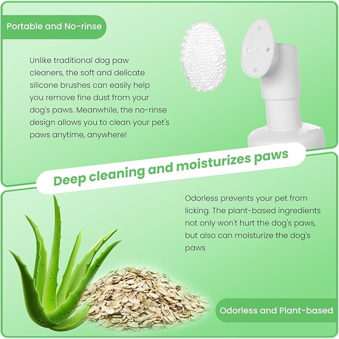 Foaming Paw Cleaner for Dogs and Cats (6.8 oz) | No-Rinse Dandelion Cleanser with Brush and Absorbent Towel (Fragrance Free)