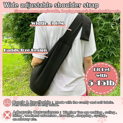NATUYA Pet Dog Sling Carrier - Dog Sling with Net Bag for Carrier Dogs Cats-Hands Free Pet Bag-Buckle net Pocket pet Bag (Black)