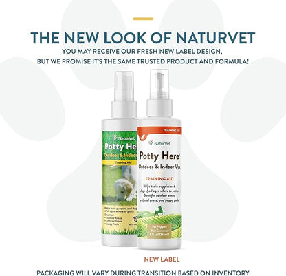 NaturVet – Potty Here Training Aid Spray | Attractive Scent Helps Train Puppies & Dogs Where to Potty | Formulated for Indoor & Outdoor Use | 8 oz