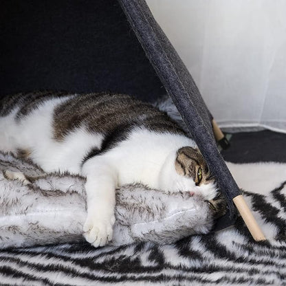 Pet Teepee Tent for Cats and Small Dogs - Cozy Portable Cat Dog House with Thick Cushion Washable for Indoor Outdoor Use