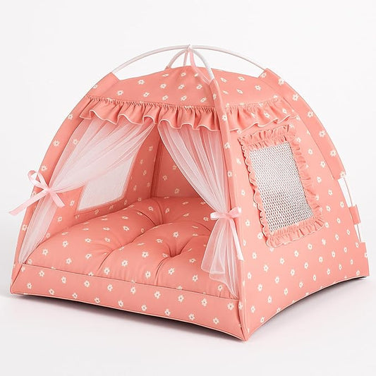 pawstrip Dog Tent Indoor Cat House Pink Puppy Bed Portable Pet Teepe Princess Dog Camping Tent Outdoor Kitten Houses Cute Bunny Nest Girl Kitty Cave (M, Pink)