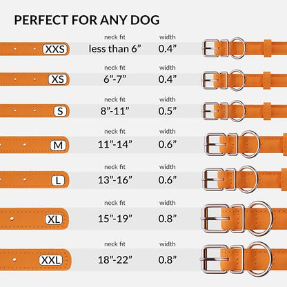 CollarDirect Rolled Leather Dog Collar, Soft Padded Round Puppy Collar, Handmade Genuine Leather Collar Dog Small Large Cat Collars 13 Colors (6-7 Inch, Orange Smooth)