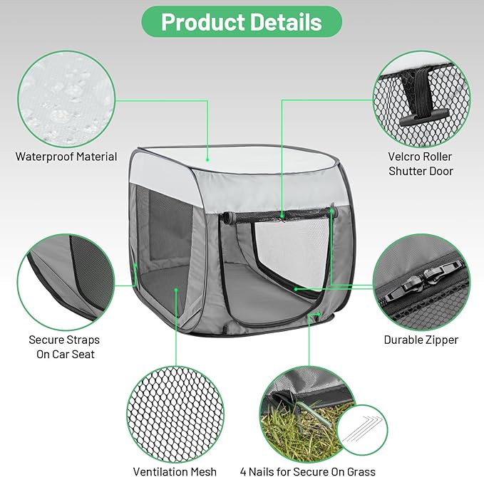 Portable Travel Dog Crate Pop Up Soft Dog Kennel Collapsible Travel Dog Cat Enclosure Indoor Outdoor Large Foldable Crate for Pets（Little Gray and Dark Gray-Medium）