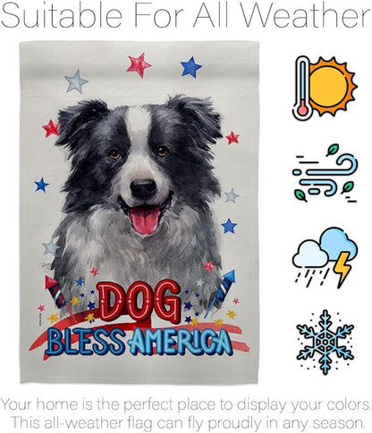 Breeze Decor Patriotic Border Collie House Flag Pack Dog Puppy Spoiled Paw Canine Fur Pet Nature Farm Animal Creature Embroidery Banner Small Garden Yard Gift Double-Sided, Made in USA