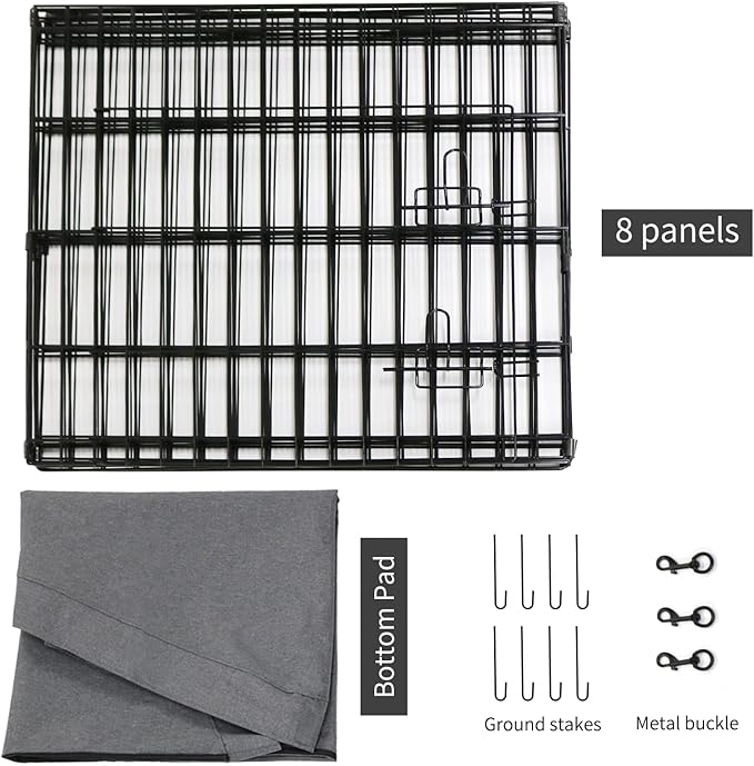 PETIME Foldable Metal Dog Exercise Pen/Pet Puppy Playpen Kennels Yard Fence Indoor/Outdoor 8 Panel 24" W x 24" H with Bottom Pad (with Bottom pad, 8 Panels 24" H)