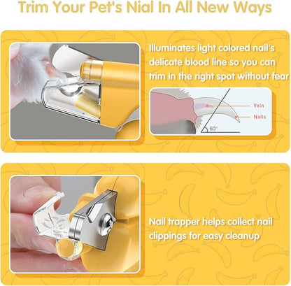 Dog Nail Clippers with LED Light & Nail File – Professional at-Home Pet Grooming Kit, Razor-Sharp Claw Trimmer & Built-in File for Safe, Stress-Free Trimming on Dogs Cats. Yellow