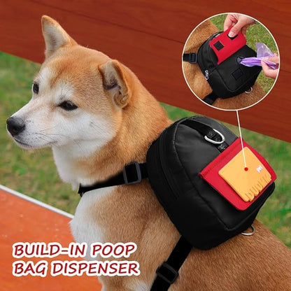 Dog Backpack for Small Dogs to Wear,Cute Pet Puppy Harness Backpacks with Leash Adjustable Dog Self Carrier Bag for Travel Hiking Daily Walking (S, Black)