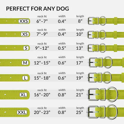 CollarDirect Rolled Leather Dog Collar, Soft Padded Round Puppy Collar, Handmade Genuine Leather Collar Dog Small Large Cat Collars 13 Colors (6-7 Inch, Lime Green Textured)