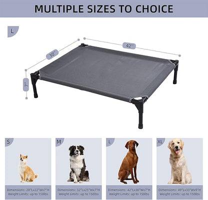 pettycare Elevated Outdoor Dog Bed - Raised Dog Bed for Large Dogs, Heavy Duty Dog Cot Bed Waterproof, Cooling Elevated Dog Bed with Washable Breathable Teslin Mesh, Durable, Non Slip, 42 Inches, Grey