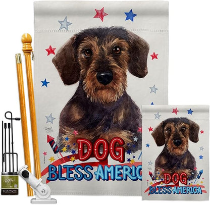 Breeze Decor Patriotic Miniature Dachshund Garden House Flag-Kit Dog Puppy Spoiled Paw Canine Fur Pet Nature Farm Animal Creature Decoration Banner Small Yard Gift Double-Sided, Made in USA