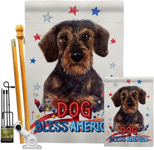 Breeze Decor Patriotic Miniature Dachshund Garden House Flag-Kit Dog Puppy Spoiled Paw Canine Fur Pet Nature Farm Animal Creature Decoration Banner Small Yard Gift Double-Sided, Made in USA