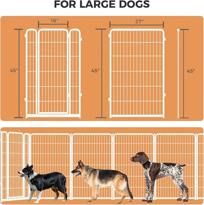 FXW Homeplus Dog Playpen for Indoor Use - Stress-Free and Safe Play, Heavy Duty 45 Inch 8 Panels Dog Pen for Large Dogs, White│Patented