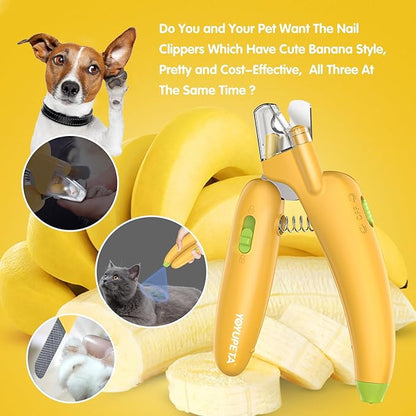 Dog Nail Clippers with LED Light & Nail File – Professional at-Home Pet Grooming Kit, Razor-Sharp Claw Trimmer & Built-in File for Safe, Stress-Free Trimming on Dogs Cats. Yellow