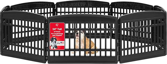 IRIS USA 24" 8-Panel Puppy Playpen, 83.5 x 83.5 x 23.63, Dog Playpen, Dog Play Pen Indoors, Pet Fence, Small Pets, Black